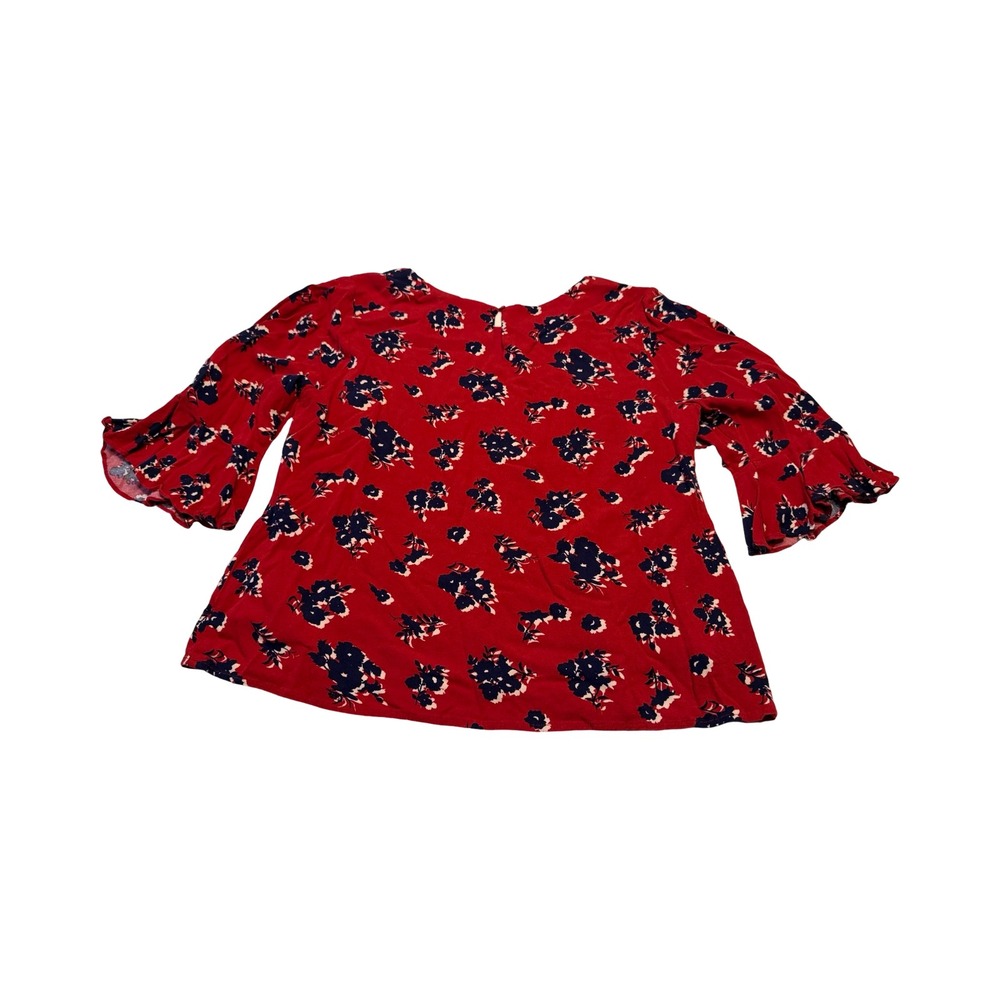 Skies Are Blue Red Floral Bell Sleeve Blouse Keyhole Back Women's‎ Large boho - Picture 4 of 4
